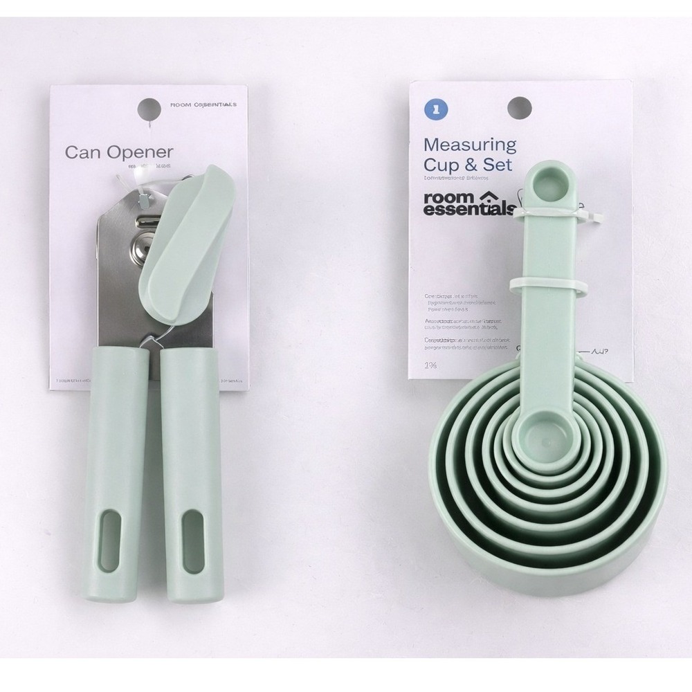 Room Essentials Mint Can Opener & 8pc‎ Measuring Cup Spoon Set NEW
